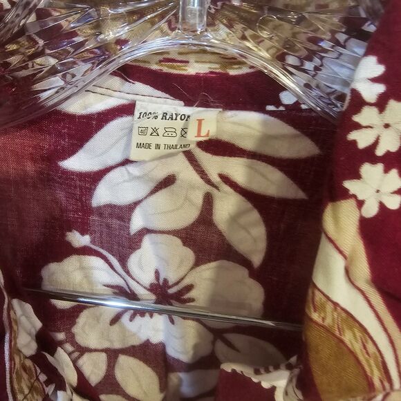 Hawaiian Shirt Red White Floral Print Surf Board Sz Large - Picture 7 of 8